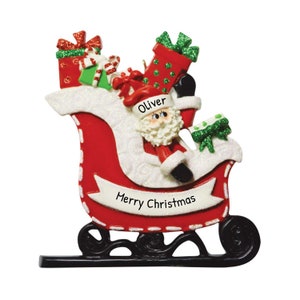 Personalized Santa Sleigh Ornament, Christmas Sleigh Tree Decoration, Christmas Riding Sleigh, Santa Ornament, Merry Christmas Decor, Xmas