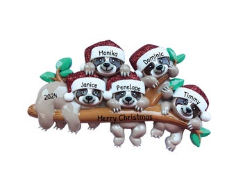 Personalized Family Ornament 2023 - Sloth Christmas Ornament Family of 5 Sloth Ornaments Family Ornament - Free Customization