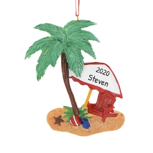 Personalized Palm Tree Ornament, Beach Ornament, Hawaii Vacation Ornament, Summer Ornament, Umbrella Ornament, Tropical Ornament, House