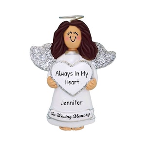 Personalized Memorial Christmas Ornament - In Loving Memory, Bereavement, In Remembrance - Brunette Angel - Free Customization