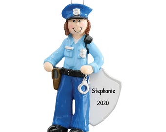 Ornamento natalizio personalizzato della polizia - Ornamento per ufficiale di polizia - Ornamento per ufficiale di polizia femminile - Personalizzazione gratuita