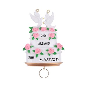 Personalized Wedding Ornament, Wedding Cake with Doves, Just Married Ornament for Couples, Wedding Cake Ornament Topper, Wedding Gift