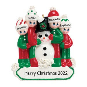 Gepersonaliseerd familiekerstornament 2024 - Aangepast sneeuwpop-ornament voor gezin van 4 personen - aangepaste ornamenten familiedecor