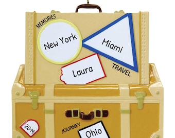 Personalized Travel Ornament, Travel Suitcase Ornament, Passport Ornament, Places I Have Traveled Gift, Adventure Ornament, Travel Gift