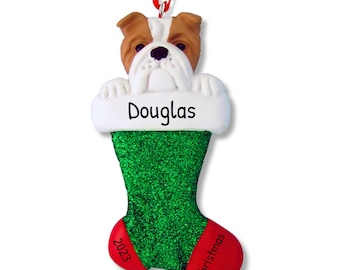 Nameable Bulldog Stocking Stuffer - Custom Christmas Dog Ornament - Puppy Lover Gift For Christmas Tree