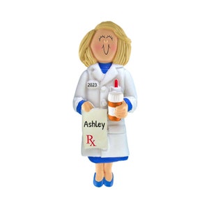 Personalized Medical Ornament - Pharmacist Ornament, Fun Gifts for Pharmacists - Blonde Female - Free Customization With Gift Box