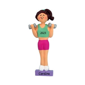 Personalized Weight Lifting Ornaments for Christmas Tree - Workout Ornament, Weight Lifter Ornament - Brunette Female - Free Customization