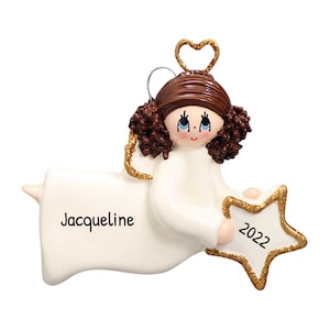 Personalisierte Engel Ornamente für Weihnachtsbaum - Schutzengel Geschenke, Engel passt auf Sie auf - Brunette Star Angel - Kostenlose Anpassung