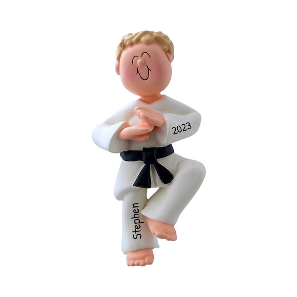 Personalized Martial Art Ornament - Karate Ornament, Taekwondo Ornament, Jiu Jitsu Ornament - Blonde Male - Free Customization With Gift Box