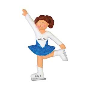 Ornement personnalisé de patinage sur glace - Ornements de patin à glace, cadeau de patinage artistique, cadeaux de patineur sur glace, fille brune en patin à glace - Personnalisation gratuite
