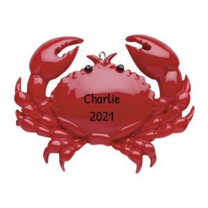 Ornamento personalizzato per granchio - Ornamento da spiaggia, Ornamento per albero di Natale costiero, Decoro per granchio, Ornamenti oceanici - Granchio rosso - Personalizzazione gratuita