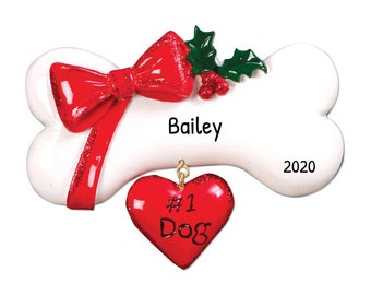 Personalized Pet Ornaments 2023 - Dog Christmas Ornaments Dog Bone with Bow Ornament Dog Ornaments - Free Customization