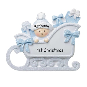 Babys erste Weihnachten Ornament 2023 - Baby Junge Schlitten Weihnachten Ornament Blau - Kostenlose Anpassung