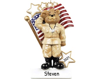 Christmas Ornament Army, Custom Army Ornaments, United States Navy Christmas Ornaments, Bear Soldier Figurine, Military Xmas Decorations