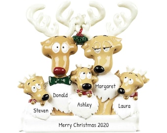Personalisierte Familie Ornament 2023 - Rentier Ornamente Familie mit 5 Rentier Weihnachtsbaum Ornament 2023 - Kostenlose Anpassung