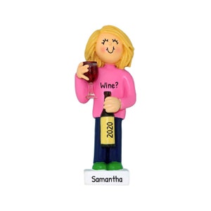 Personalized Wine Ornaments for Christmas Tree - Wine Christmas Ornaments, Wine Bottle Ornament - Blonde Wine Lover - Free Customization