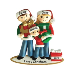 Personalized Family Christmas Ornament 2023 - Carrying Presents Family of 3 Ornament 2023 Family Ornament - Free Customization