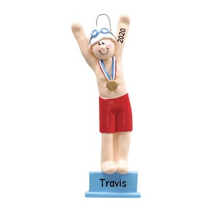 Personalized Swim Ornaments - Swimmer Ornament, Swim Coach Gifts, Swimming Pool Ornament - Boy With Medal - Free Customization