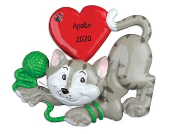 Personalized Pet Ornaments 2023 - Christmas Kitten Ornament Grey Cat Lover Ornament Cat Ornaments - Free Customization