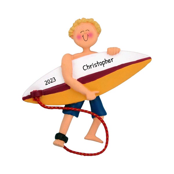 Personalized Surfing Ornaments - Surfboard Ornaments, Beach Ornament, Surfer Ornament - Blonde Surfer Boy - Free Customization With Gift Box