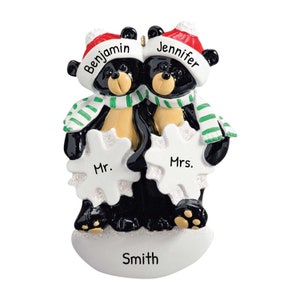 Personalized Christmas Ornaments For Couples - Black Bear Couple Ornaments Bear in Snow Ornaments - Free Customization