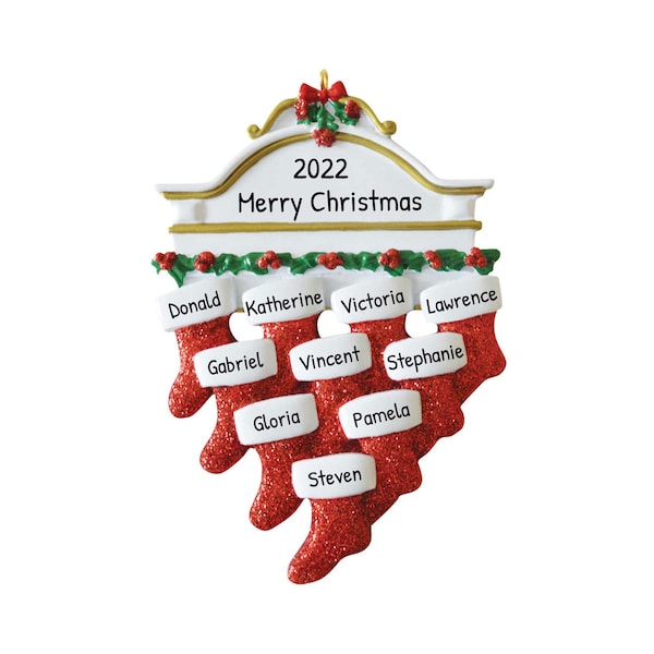 Personalized Family Ornament 2023 - 1st Christmas Stocking Ornaments Family of 10 First Stocking Ornament - Free Customization