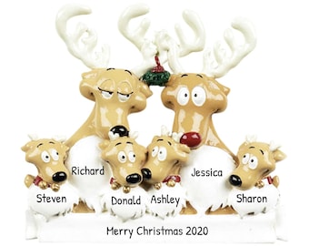 Personalisierte Familie Ornament 2023 - Rentier Ornamente Familie mit 6 Rentier Weihnachtsbaum Ornament 2023 - Kostenlose Anpassung