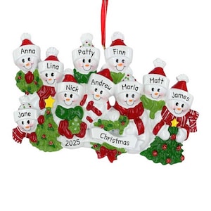 Family Of 10 Christmas Ornament, Seasonal Decor, Winter Ornament, Holiday Decor Gift, Family Of Ten Snowman Ornament, Personalized Decor
