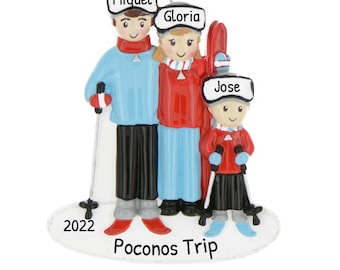 Décoration de ski pour famille de 3 personnes, Décoration de famille personnalisée, Décoration de vacances en famille au ski, Décoration de vacances d'hiver, Décorations de ski personnalisées