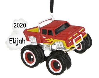 Personalized Monster Truck Christmas Ornament - Monster Truck Ornaments for Christmas Tree - Red Monster Truck - Free Customization
