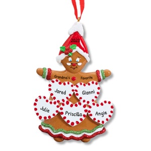 Custom Family Gingerbread Ornament, Five Members Keepsake, Stocking Filler Grandma, Gingerbread Grandma Ornament,Family Of 5 Ornament Cookie