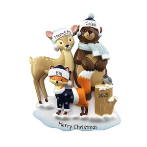 Personalized Family Christmas Ornament 2023 - Woodland Animal Ornaments Family of 3 Deer Bear Fox - Free Customization