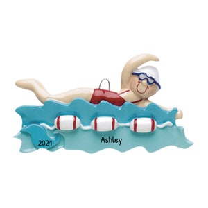 Personalized Swim Ornaments - Swimmer Ornament, Swim Coach Gifts, Swimming Pool Ornament - Swimmer Girl - Free Customization