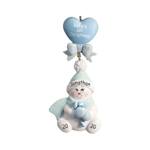 Personalized Babys First Christmas Ornament 2023 - Snowman Baby Boy First Christmas Ornament - Free Customization With Gift Box