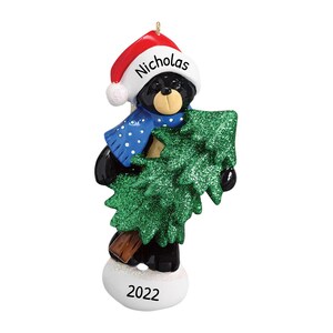 Personalized Santa Bear Ornament - Holiday Bear, Christmas Bear, Animal Black Bear Ornament - Tree - Free Customization with Gift Box