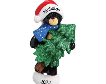 Adorno de oso de Papá Noel personalizado - Oso navideño, oso negro - Árbol - Personalización gratuita con caja de regalo
