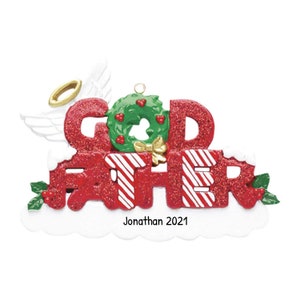 Personalized Godfather Ornament 2023 - Godfather Gifts, Godparent Ornament, Gifts for Godfather - Wreath - Free Customization with Gift Box