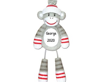 Affe Weihnachtsschmuck, Sock Monkey Ornament, Weihnachtsverzierung, personalisierte Affe Ornament, Affe Weihnachtsbaum Dekor, Weihnachtsgeschenk