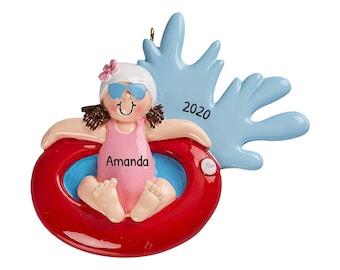 Swimming Girl Ornament, Swimming Ornament, Tubing Gift, Pool Decoration, Swimming Pool Ornament, Swimming Pool Gift, Inner Tube Ornament