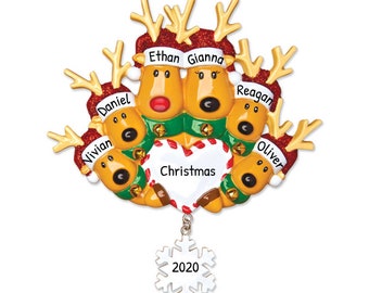 Personalisierte Familie Ornament 2023 - Rentier Familie Weihnachtsbaum Ornament Familie mit 6 Hirsch Ornamenten - Kostenlose Anpassung
