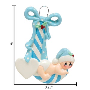 Personalized Babys First Christmas Ornament 2023 Baby Boy Candy Cane Christmas Ornament Blue Free Customization With Gift Box image 5