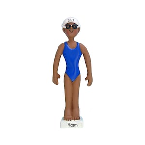 Personalized Swim Ornaments - Swimmer Ornament, Swim Coach Gifts, Swimming Pool Ornament - Black Female Swimmer - Free Customization