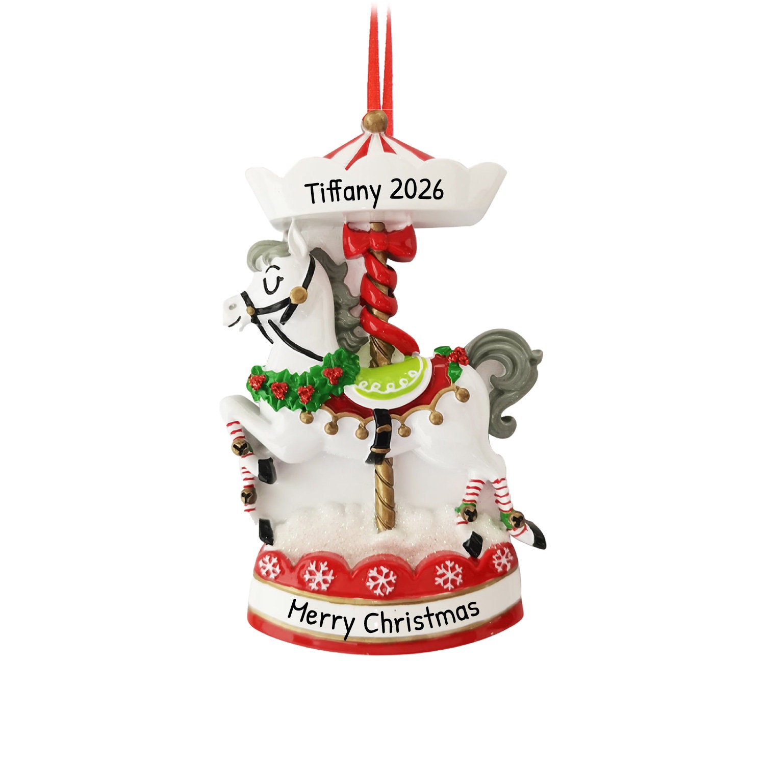 Personalized Christmas Merry Go Round Carousel Ornament - Carousel Horse Ornament, Carousel Animal - Free Customization with Gift Box