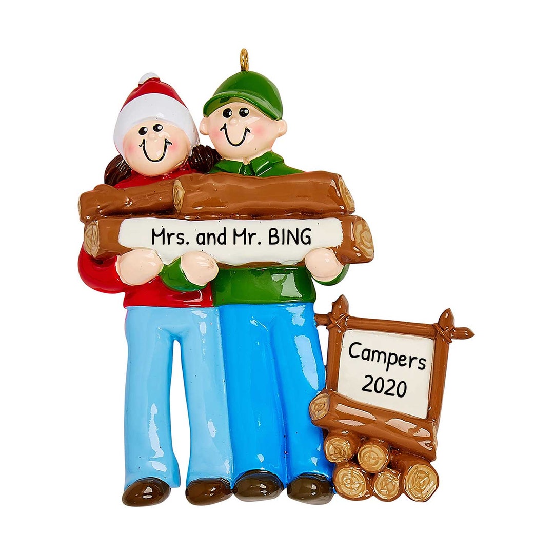 Personalized Ornaments For Couples, Log Couple Ornaments, Camping