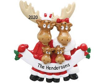 Personalisierte Weihnachtsfamilie Ornament 2024, Elch Ornament Familie mit 4 Elch Ornament, Hirsch Ornament, vierköpfige Familie Ornament