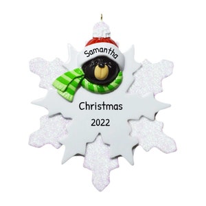 Personalized Santa Bear Ornament - Holiday Bear, Christmas Bear, Animal Black Bear Ornament - Snowflake - Free Customization with Gift Box
