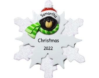 Personalized Santa Bear Ornament - Holiday Bear, Christmas Bear, Animal Black Bear Ornament - Snowflake - Free Customization with Gift Box