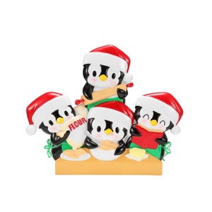 Personalized Christmas Penguin Family Of 4 Ornament