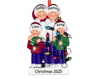 Personlig familjeprydnad 2023 - Familj Trassel i ljus-prydnad Familj på 4 tillsammans-prydnad - Gratis anpassning med presentask