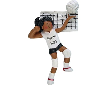 Personalized Volleyball Ornaments for Christmas- Volleyball Gift, Volleyball Coach- Black Volleyball Girl - Free Customization With Gift Box